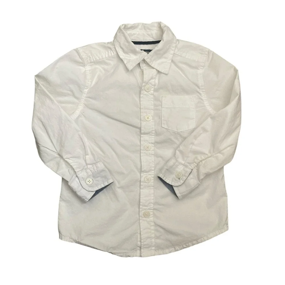 Vintage‎ Oshkosh Toddler Shirt White Cotton Button Up Practical Neutral Casual